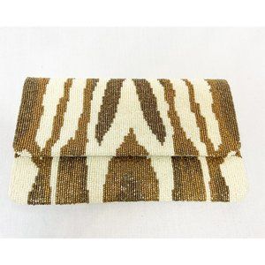 Brown Zebra Beaded Fold-Over Clutch